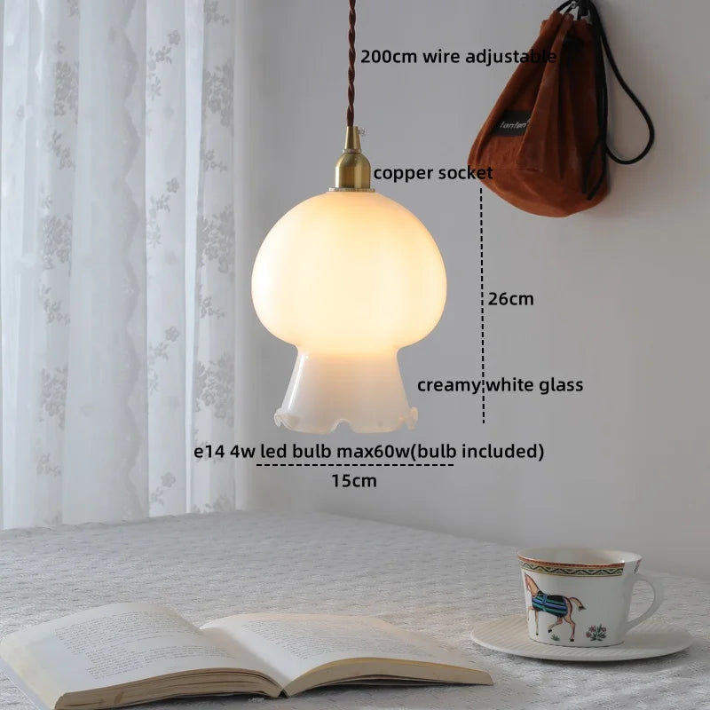 DecorBites™ Green Glass LED Pendent Lamps, Walnut Copper Modern Hanging Light Fixtures
