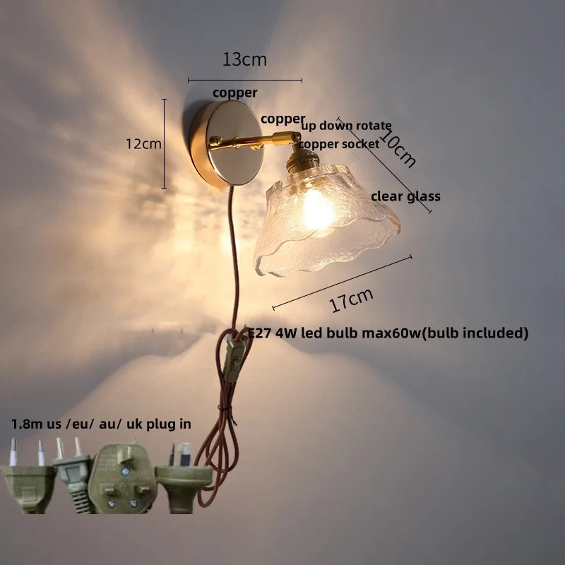 DecorBites™ Glass Rotate Copper LED Wall Sconce - Modern Nordic Bedroom Study Lamp