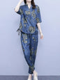 New Korean Sets Women Summer Loose Short Sleeves Printing Tops