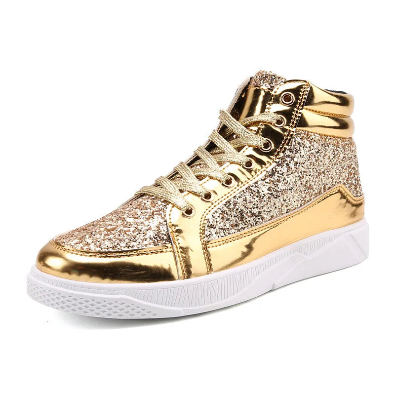 Fashion Men High Top Sneakers Male Ankle Boots Gold Luxury Glitter