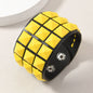 18 Color Punk Hip-Hop Three Rows of Square Rivets PU Leather Big Wide
