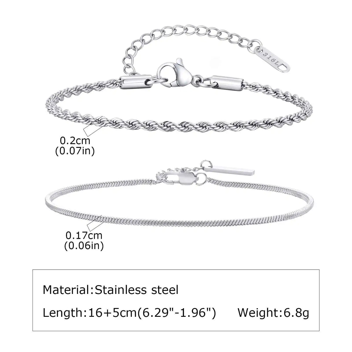 1/2/3pcs Chain Bracelet for, Stainless Steel Twisted Rope Cuban Chain