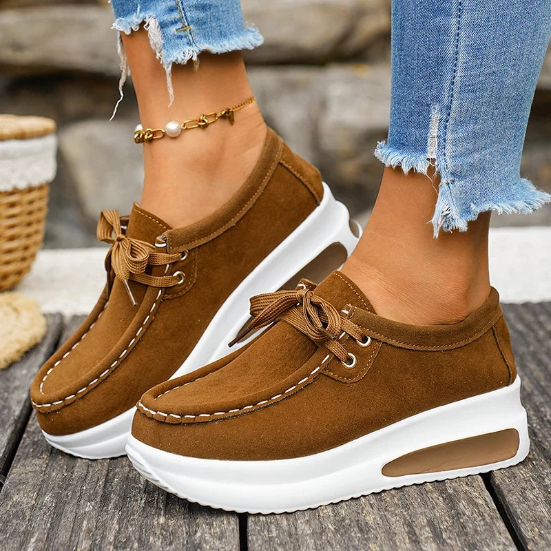 Basic Color Platform Loafers for Women Spring Light Thick Sole Wedge