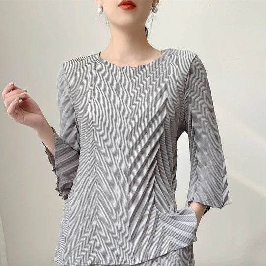 Spring New Women Handmade Pleated Pants Set Comfortable Casual Seven