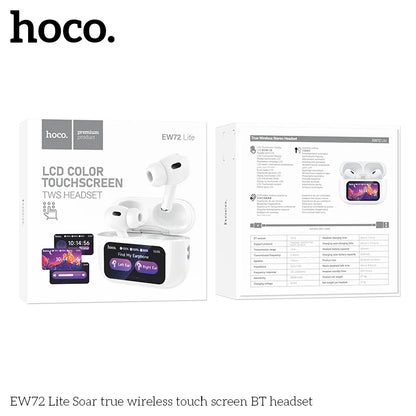 HOCO EW72 Lite Wireless Touch Screen Bluetooth Headset LED Power Display In Ear Sport Game Headphones with Charging Box White