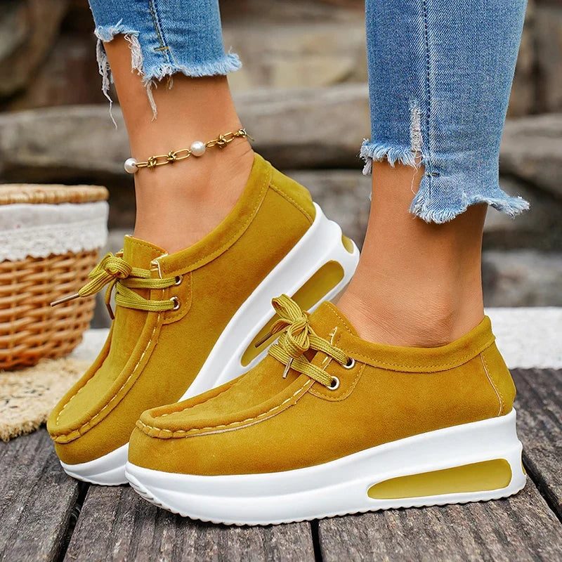 Basic Color Platform Loafers for Women Spring Light Thick Sole Wedge