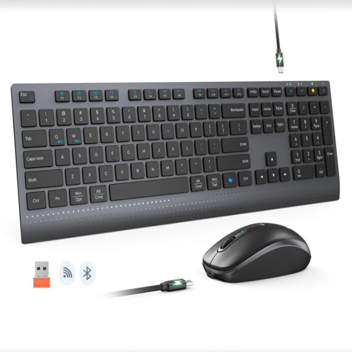 Bluetooth 2.4G Dual-Mode Wireless Full-Size Keyboard And Mouse Combo Rechargeable Fast-Charge Office Keyboard Set For PC Windows