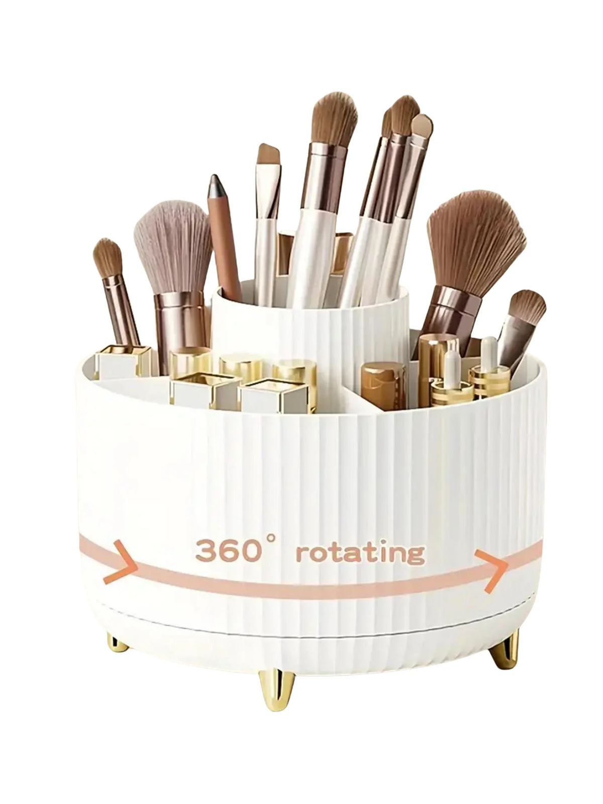 360° Rotating Makeup Organizer - 1pc Plastic Cosmetic Storage with 5