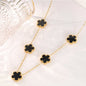 14K Gold Plated Stainless Steel Necklace Woman Five Leaf Petals Double