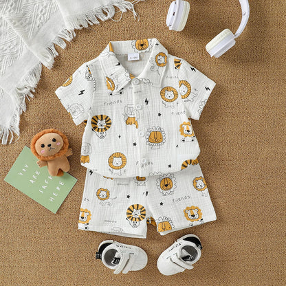 New Summer Dinosaur Cartoon Printed Short-Sleeved T-Shirt and Shorts
