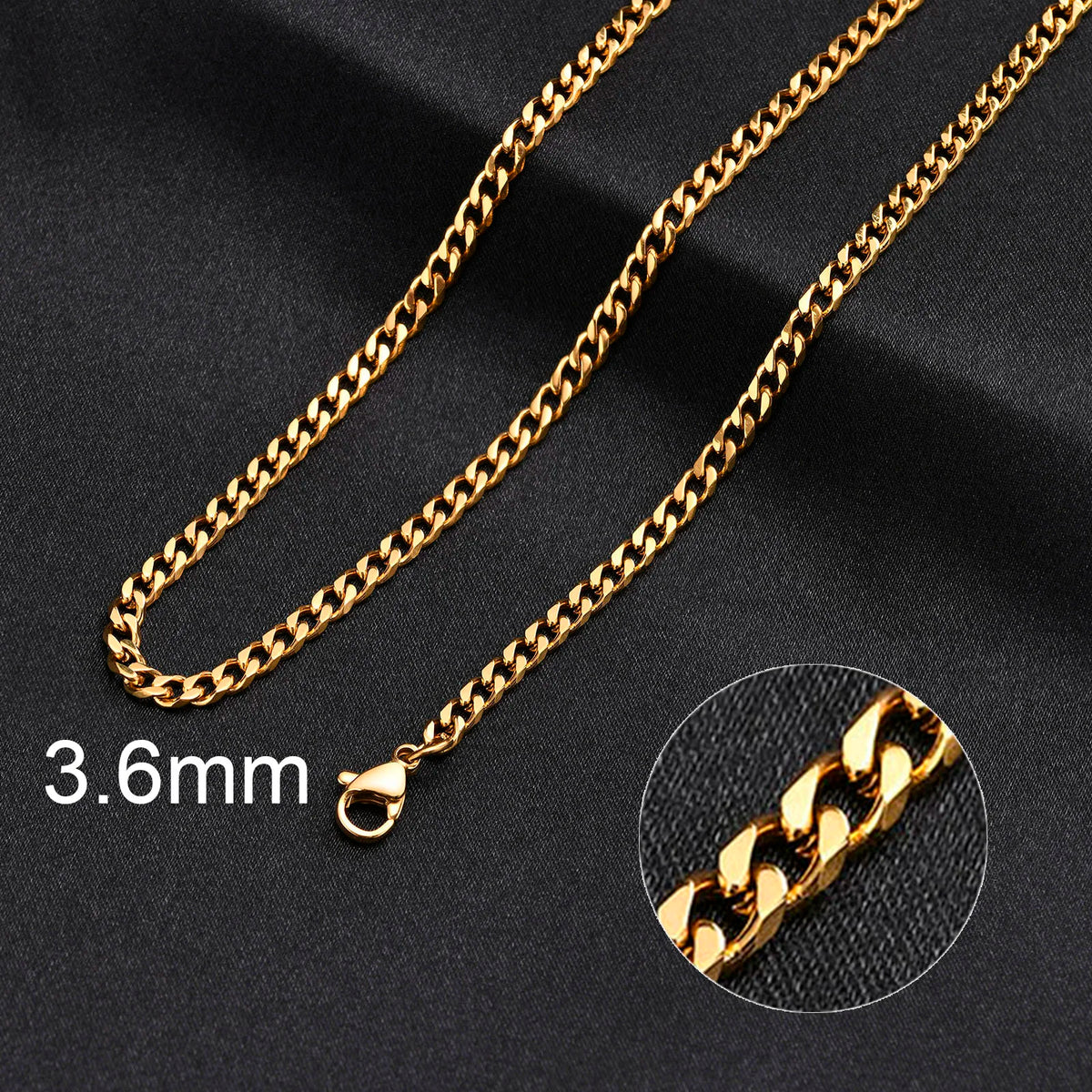 3-11mm Classic Cuban Chain Necklace for, Silver Black Gold Grey Color