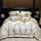 DecorBites™ Luxe Brocade Cotton Flowers Embroidery Bedding Set Cream/Champagne Patchwork