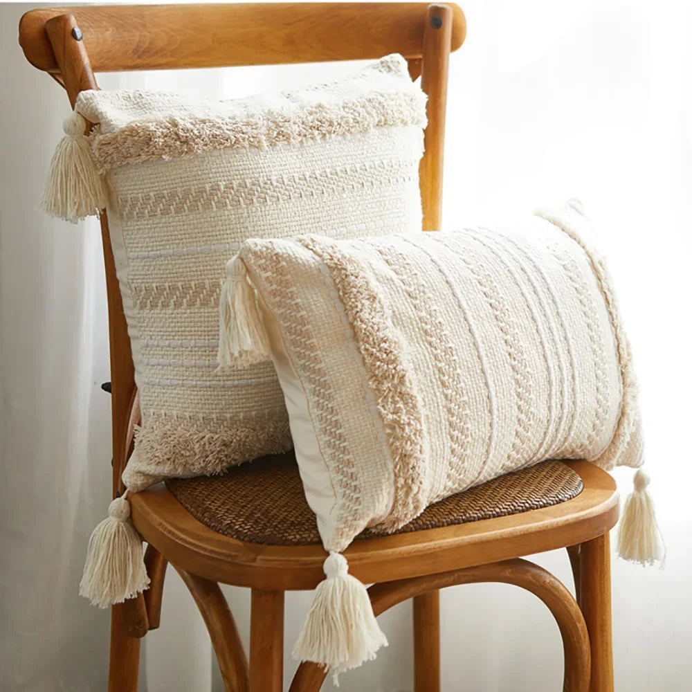 DecorBites™ Lace Tassel Cushion Tufted Sofa Pillowcase for Office Chair Pad