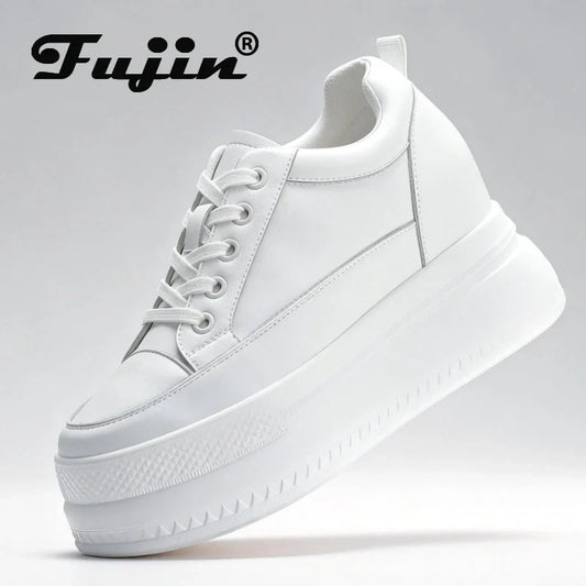 Fujin 9cm Women Shoes Sneakers Platform Heel Height Increased Wedge Pumps White Sneakers Shoe Breathable Heels for Women