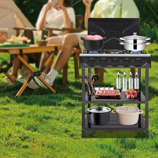 Rectangular Natural Gas Stove, 82cm/32.28in Portable Natural Gas Stove W|5 Burners for Outdoor Camping, Fishing,RV Travel(Black)