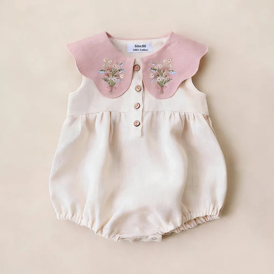0-2Y Baby Girls Clothes Cotton Linen Sleeveless Infant Girl Rompers Embroidered Summer Birthday Party Photo Shoot Baby Outfit