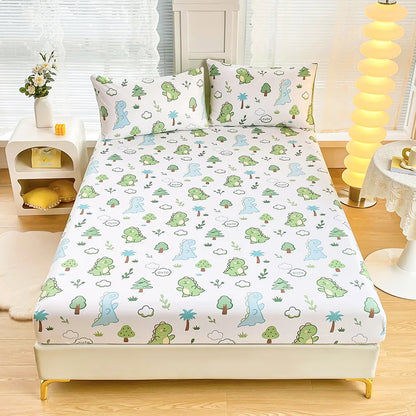 DecorBites™ Golden Feather Sheet Set: Fitted Sheet & 2 Pillowcases, All Season Bedspread