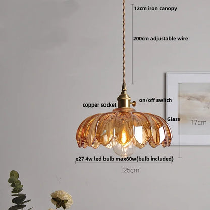 DecorBites™ Glass LED Pendant Lamp with Wood Handle - Modern Nordic Hanging Light