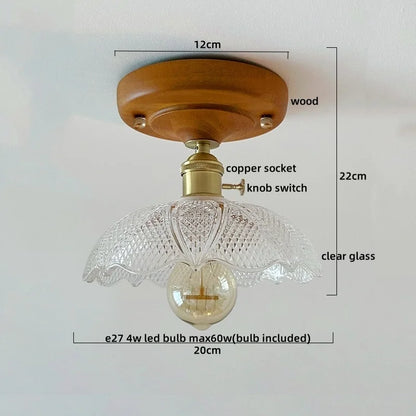 DecorBites™ Green Glass LED Ceiling Lamp Nordic Wood Copper Ceiling Lights