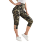 Plus Size Women's Camo Capri Leggings with Side Stripe Cutouts Stylish High Elasticity Knit Sporty  Fashionable Casual Pants