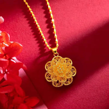24K Gold Color Flower Pendant Necklaces for Women 18 Inch Water Wave