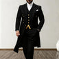 Blue Men Wedding Suits 3 Piece Long Blazer Vest Pants Satin One Button