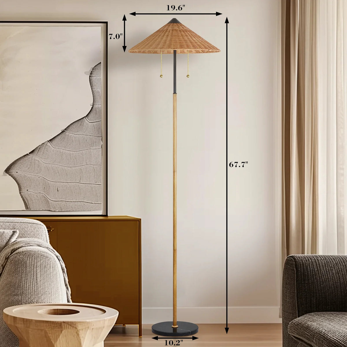 68 Inch Floor Lamp Minimalist Rattan Lampshade Traditional Style Lamp