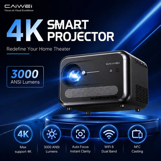 CAIWEI A6W 4K Projector Full HD 1080P Home Theater Auto Focus Android for Movies Video Smart Beamer Portable Projector 3000 ANSI