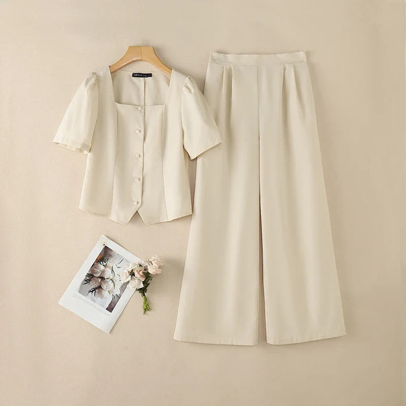 2PCS Women OL Work Outfits Zanzea Summer Square Neck Short Sleeve