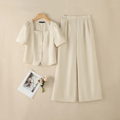 2PCS Women OL Work Outfits Zanzea Summer Square Neck Short Sleeve
