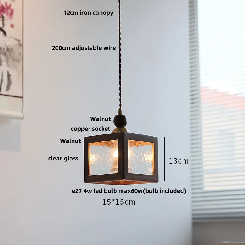 DecorBites™ Glass LED Pendant Lamp with Walnut Wood Brass Accent