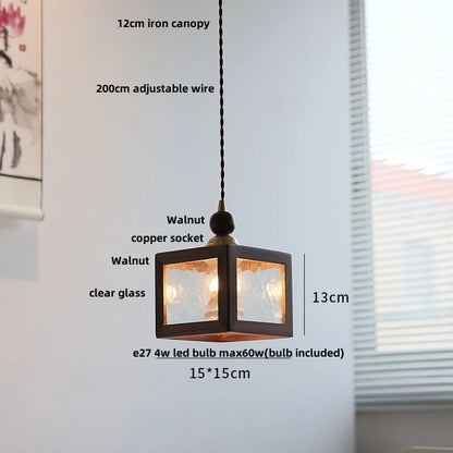 DecorBites™ Glass LED Pendant Lamp with Walnut Wood Brass Accent