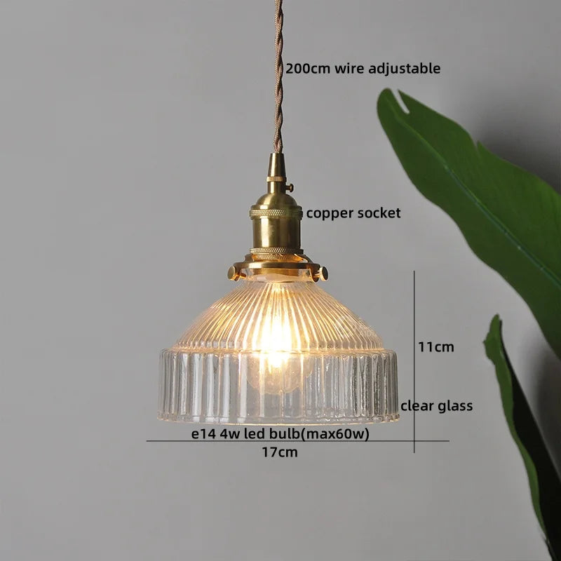 DecorBites™ Japanese Style LED Pendant Lamp Copper Glass Hanging Light Fixtures