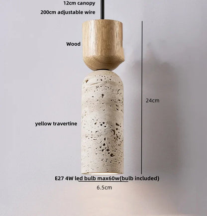 DecorBites™ LED Knob Switch Pendant Lamp Yellow Travertine Copper Wabi Sabi Hanging Lights