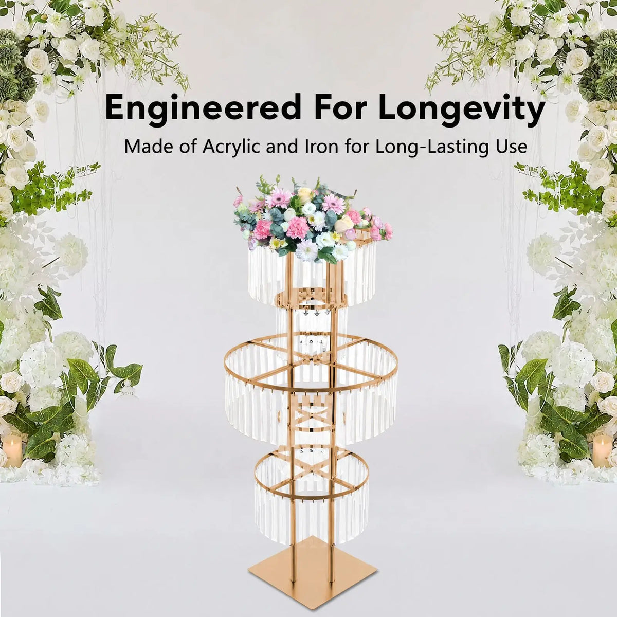 5 Tiers Gold/silver Wedding Centerpieces Flower Stand Vase Centerpiece