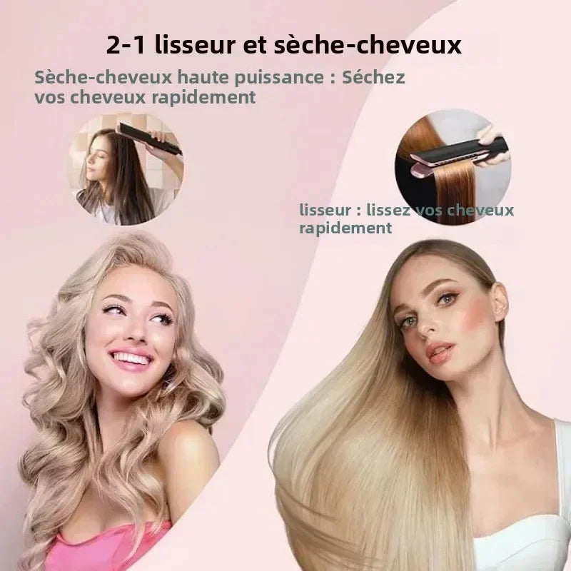 2-In-1 Hair Straightener and Dryer Combo - Negative Ion Heating Flat