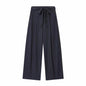 Women Fashion 2-Piece Set Single-breasted Sleeveless V-Neck Pinstripe Vest+Summer Pleated Loose Pocket Belt Zipper Pants