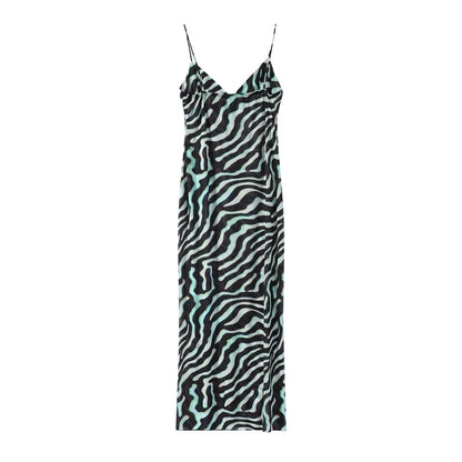 Beach Print Top Pants Women Set Sexy Sling V-Neck Long Blouse Wide Leg