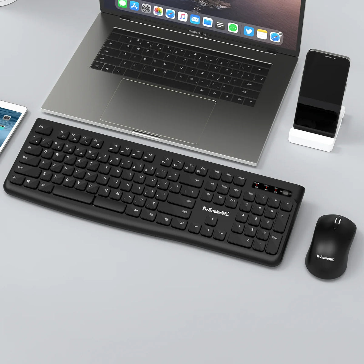 Ks Bluetooth Keyboard and Mouse Combo，Full Size Wireless Dual-Mode Connection，Low-Noise Keys for Desktop/Laptop