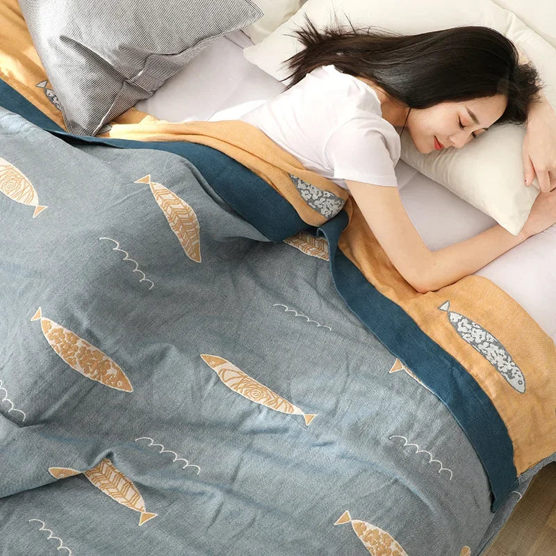 DecorBites™ Kawaii Fish Cotton Gauze Blanket