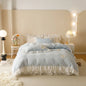 DecorBites™ Luxe Carved Velvet Lace Ruffles Bedding Set with Quilted Bed Skirt