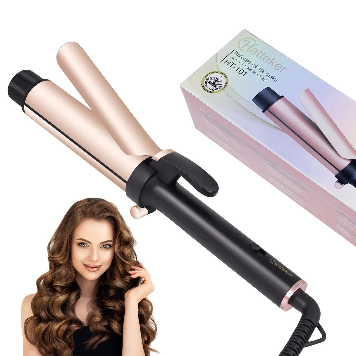 Hatteker 36mm Large Curling Iron Wave Hair Setter for Bangs And Home Use Egg Roll Hair Styler Compact Size for Easy Handling