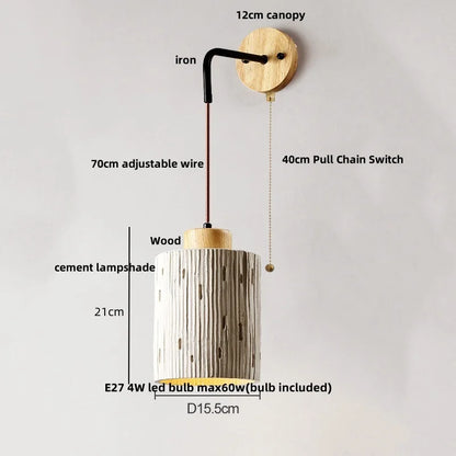 DecorBites™ Japanese Style LED Wall Light Cement Bedside Lamp with Pull Chain Switch