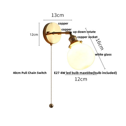 DecorBites™ Glass Rotate Copper Wall Sconce | Pull Chain Switch LED Light Fixture