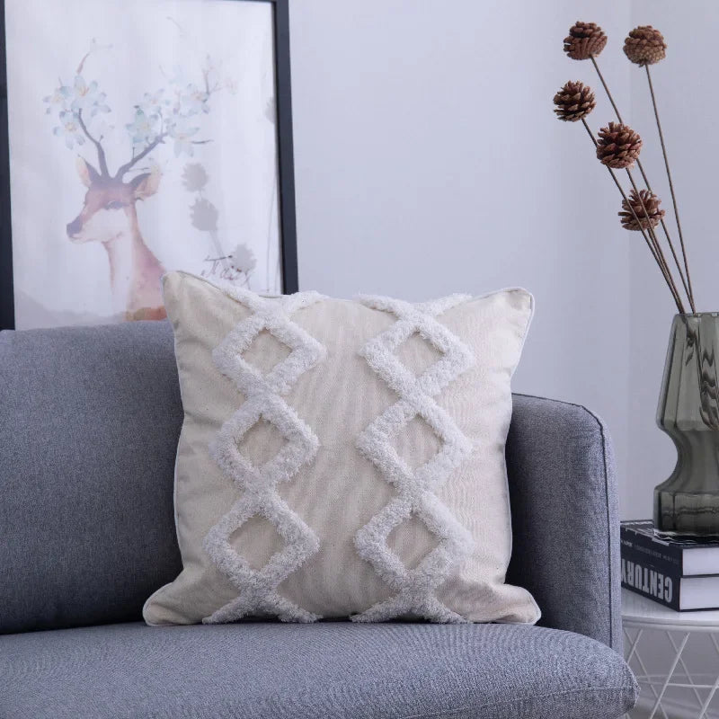 DecorBites™ Lace Tassel Cushion Tufted Sofa Pillowcase for Office Chair Pad