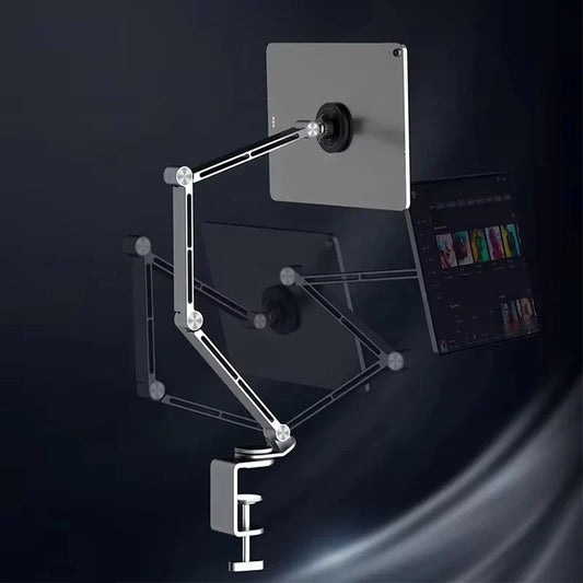 Magnetic Tablet Stand Holder Tablet Desk Mount Adjustable Foldable Tablet Arm Mount with 360° Rotate Base for iPad and IPhones