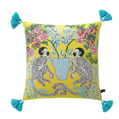 DecorBites™ Luxe Cheetah Halo Pillowcase: Decorative Tassel Cushion Cover GG Style