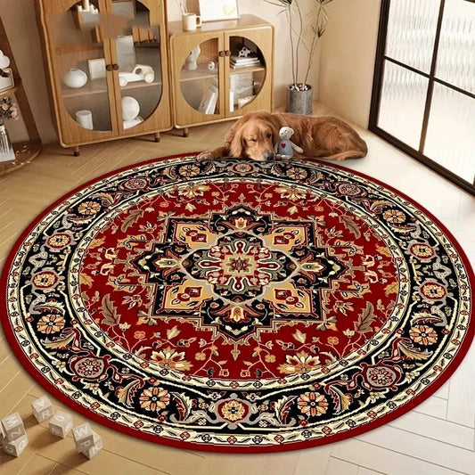 Vintage-Style Round Rug with Traditional Floral Carpet Non-Slip Machine Washable for Living Room Bedroom Outdoor Spaces Rugs