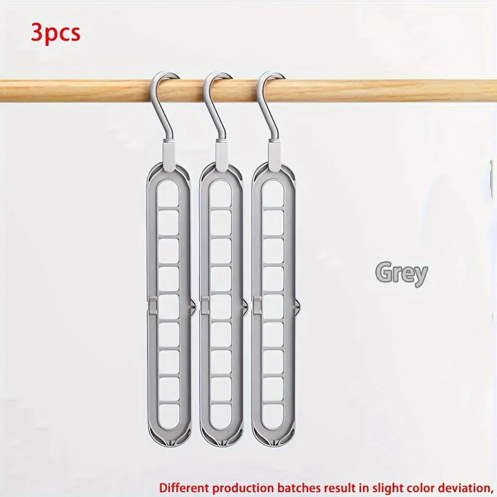 3pcs, Plastic 9-Hole Foldable Hangers, Heavy Duty Space Saving Clothes
