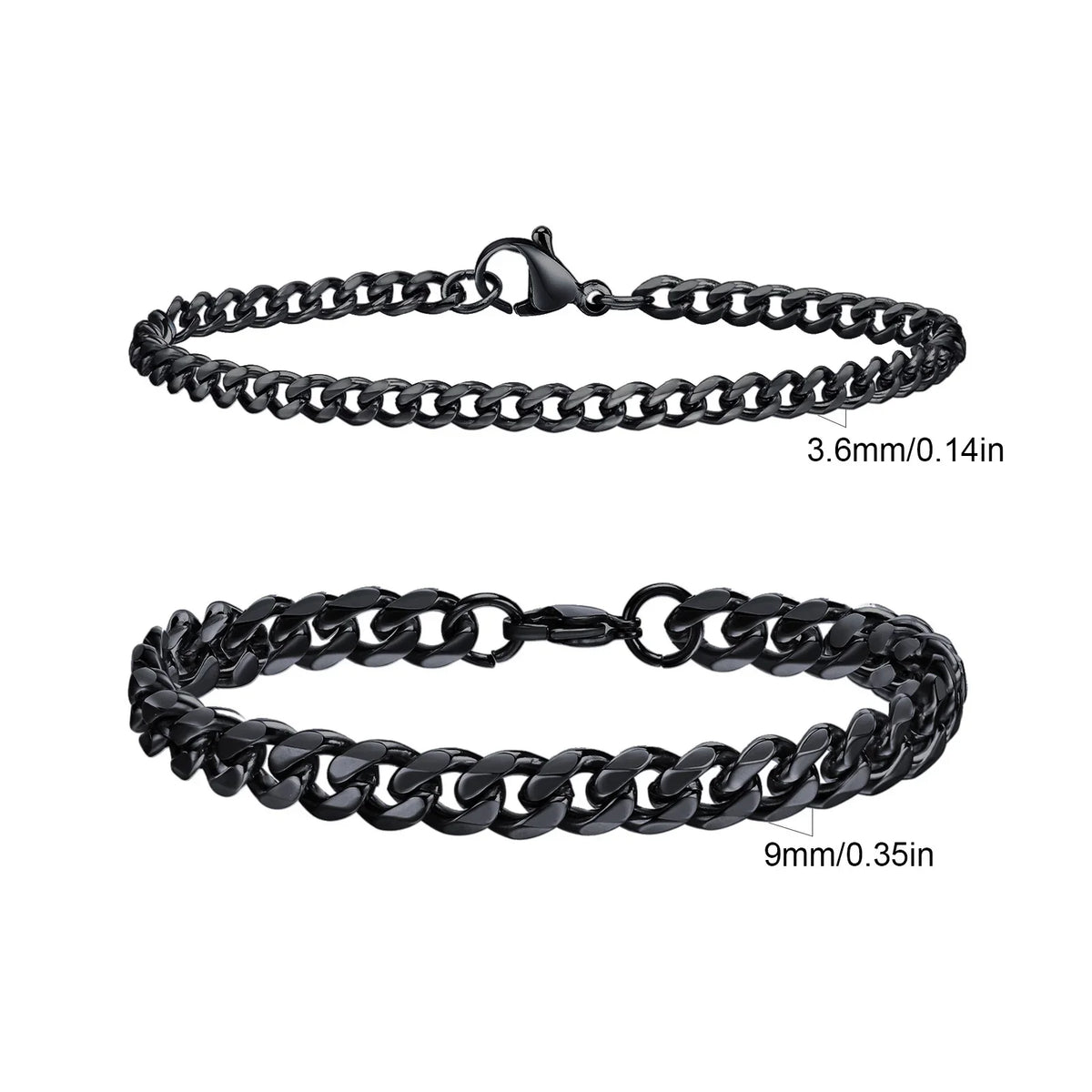 2pcs Men's Chain Bracelets, Stainless Steel Silver Gold Black Color